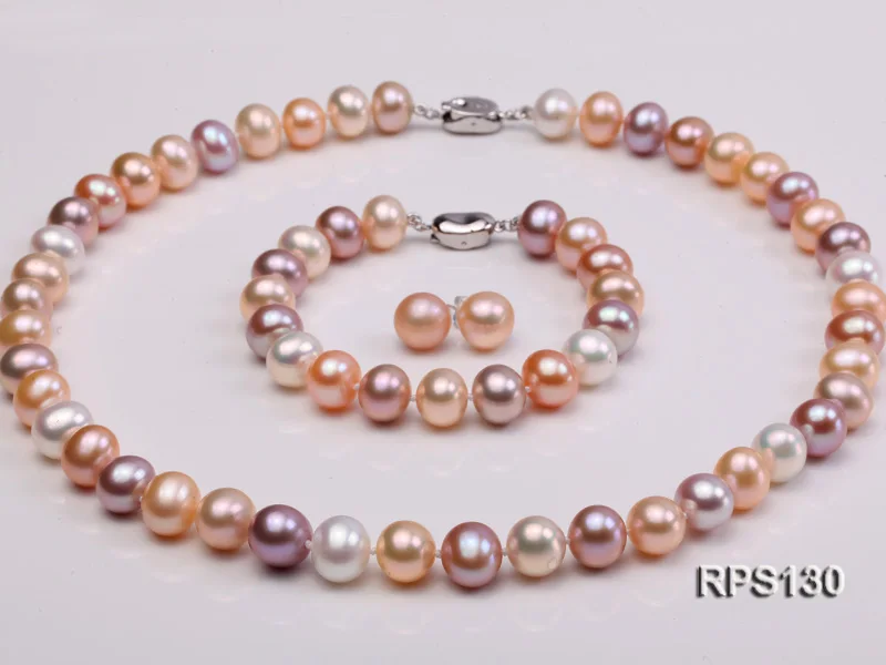 10mm set JYX Новое Жемчужное ожерелье 9 мм AAA качество круглый белый розовый и Лавандовый пресноводный жемчуг ожерелье браслет и серьги - Цвет камня: 10mm set