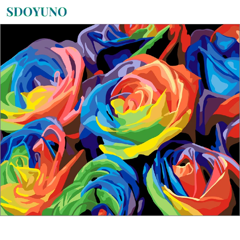 

SDOYUNO Frame Colorful Rose Flowers DIY Painting By Number Modern Wall Art Hand Painted Oil Painting For Home Decors 40x50cm