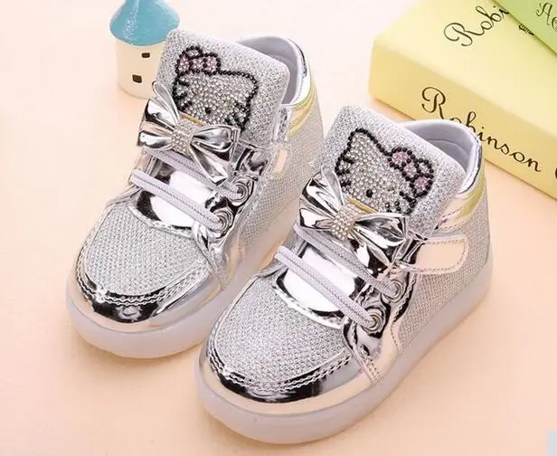 Children Shoes 2018 New Spring Hello Kitty Rhinestone Led Girls Princess Cute With Light EU 21-30 | Детская одежда и обувь