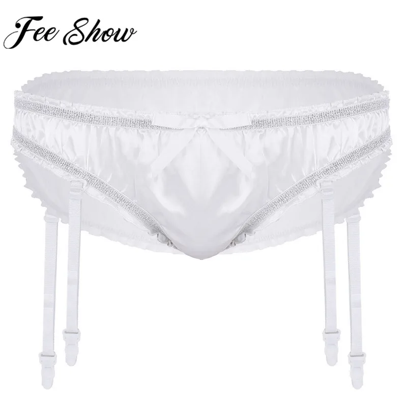Feeshow Мужское нижнее белье блестящие трусики с рюшами эластичные атласные