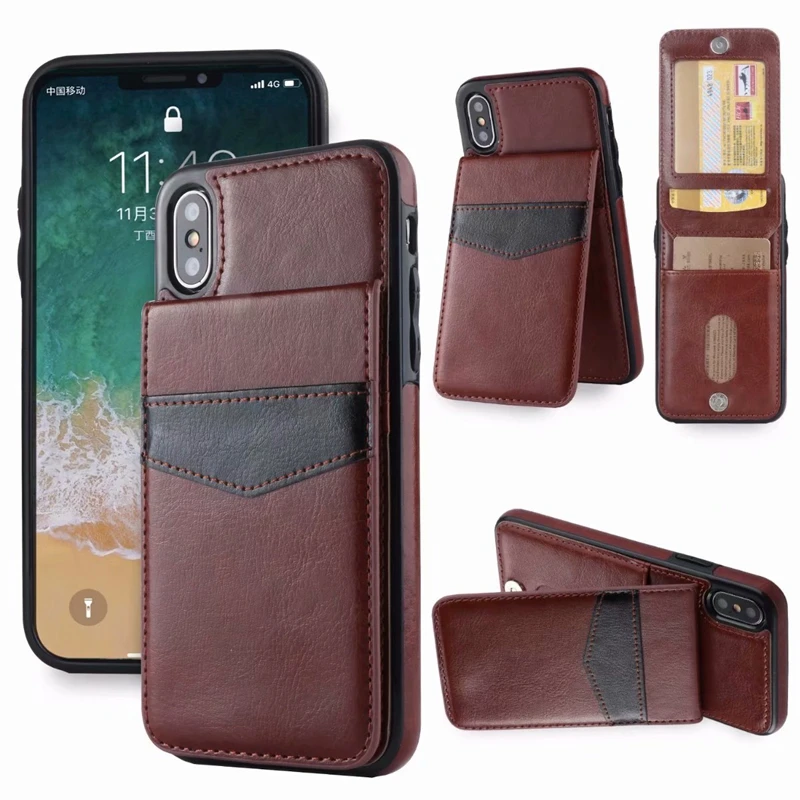 For Iphone XR XS MAX 8 7 Plus 6 5 Note 9 S9 ID Card Pocket Case Multifunction Retro Luxury Wallet Leather+TPU Holder 1PCS | Мобильные