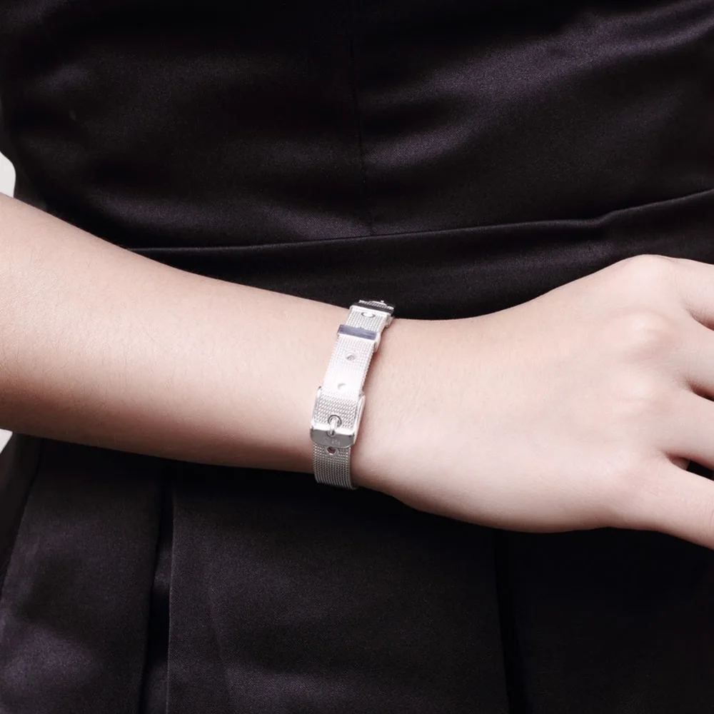 

925 Silver Bracelet Chain Big Square Checkered Geometric Box Bracelet Sparkling Strand Bracelet Women Link Tennis Silver Jewelry