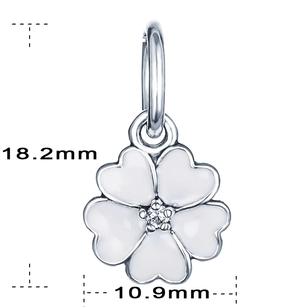 Suplush Silver White Enamel Flower Pendant Charm Beads Fit Original Bracelet 925 Sterling Fine Jewelry PSMB0368 |