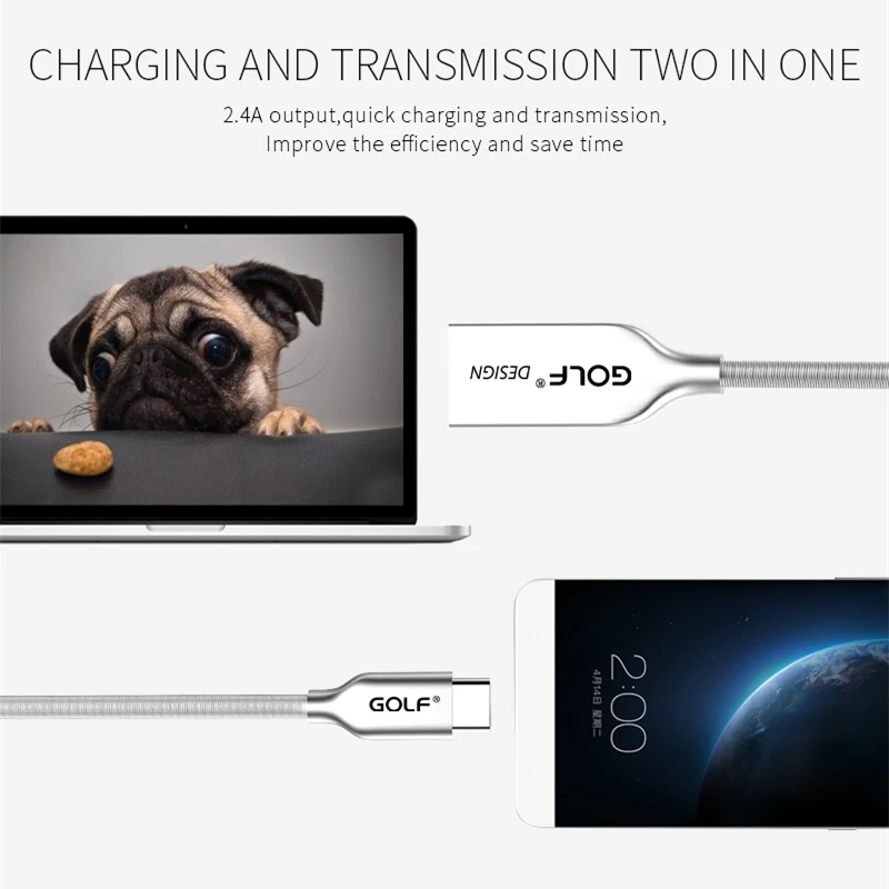 Кабель для зарядки и синхронизации данных GOLF 1m Kirsite Spring Type C USB Huawei P9 Plus P10 Mate 9 honor 8