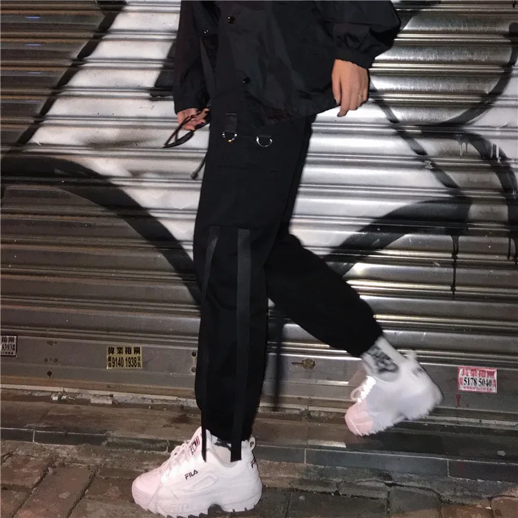 Harajuku унисекс штаны карго хип хоп Ulzzang Стиль Street большой карман связка стопы