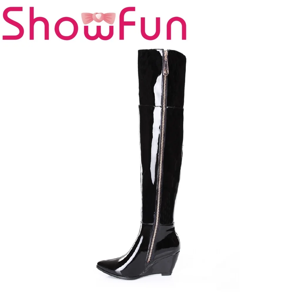 Showfun натуральная кожа женская обувь выше колена с острым носком для верховой езды