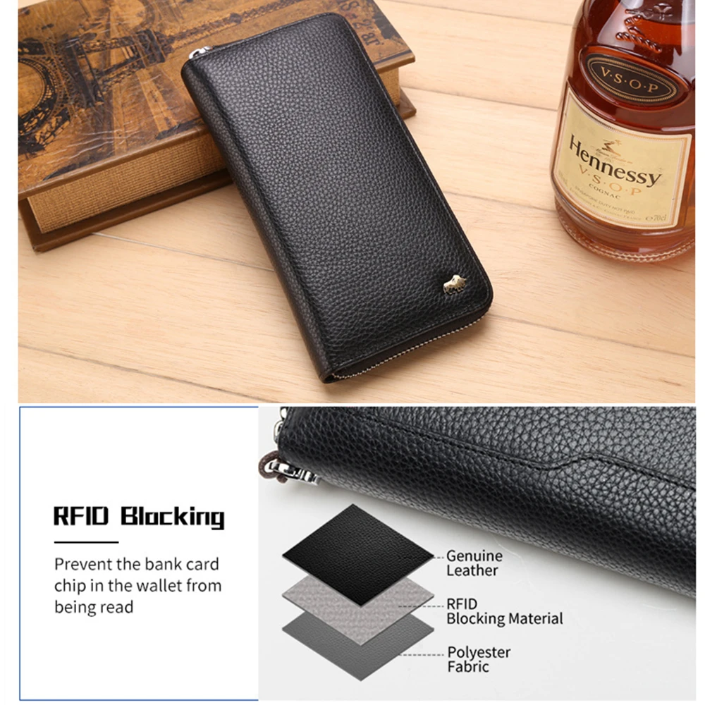 Бренд BISON DENIM кошелек из натуральной кожи RFID Блокировка клатч держатель для карт