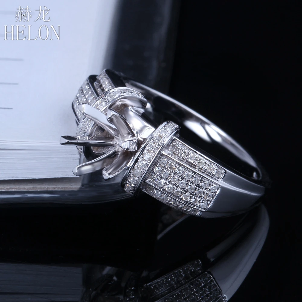 

HELON Solid 14K White Gold 0.35ct Natural Diamond Jewelry 6-7MM Round Cut Semi Mount Engagement Wedding Ring Trendy Fine Jewelry