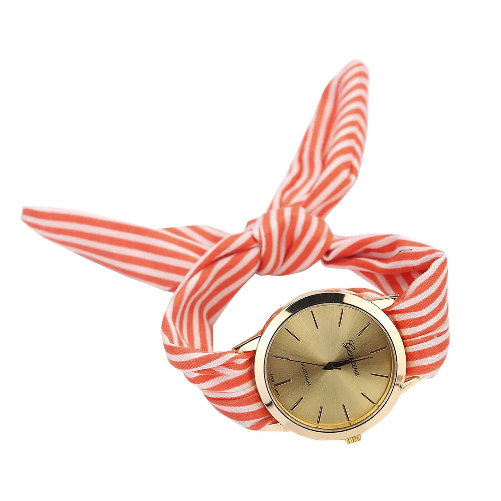 Orange Женские часы, relojes mujer, Летний стиль, модные, женские, в полоску, с цветочным рисунком, ткань, кварцевые, браслет, наручные часы, montre femme Ff - Цвет: Orange