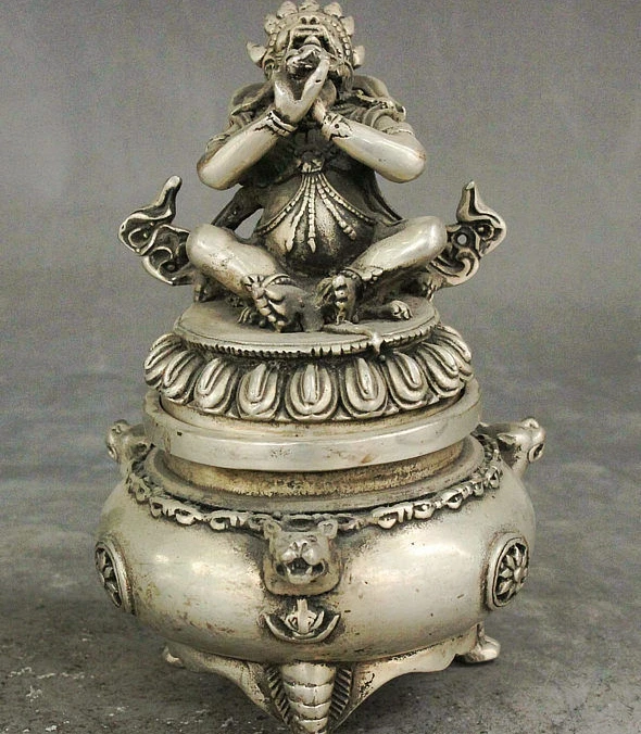 SCY Тибетский буддизм серебро ваджрадака Будда голова зверя статуя благовония