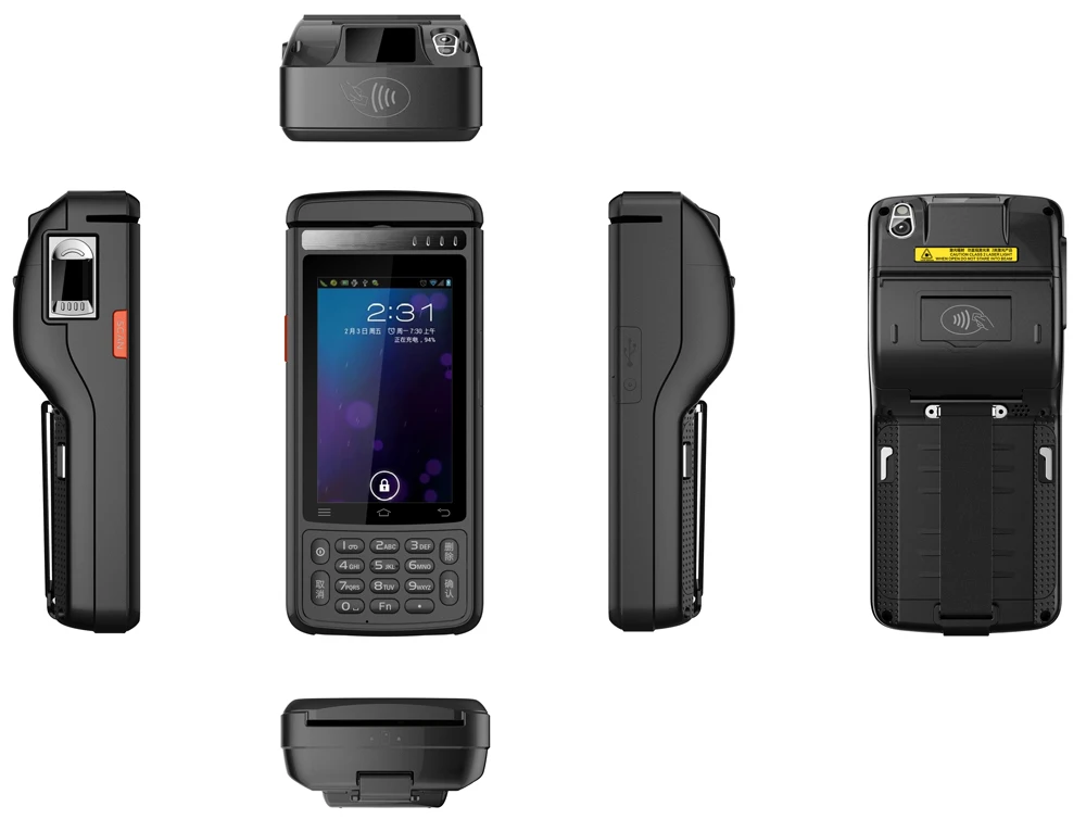 

PDA Handheld Terminal with 58mm Printer FBI Fingerprint 2D Laser Barcode Android 6.0 Scanner 4G Rugged HF RFID MSR card reader