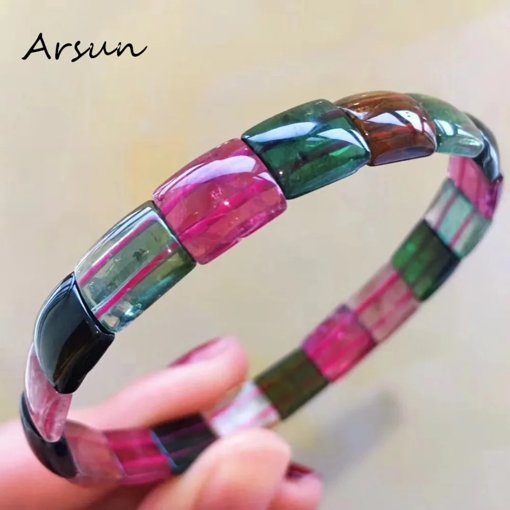 Wholesale Natural Tourmaline Stone Bracelet Women Fine Jewelry Pink and Green Color High Quality Free Shipping | Украшения и