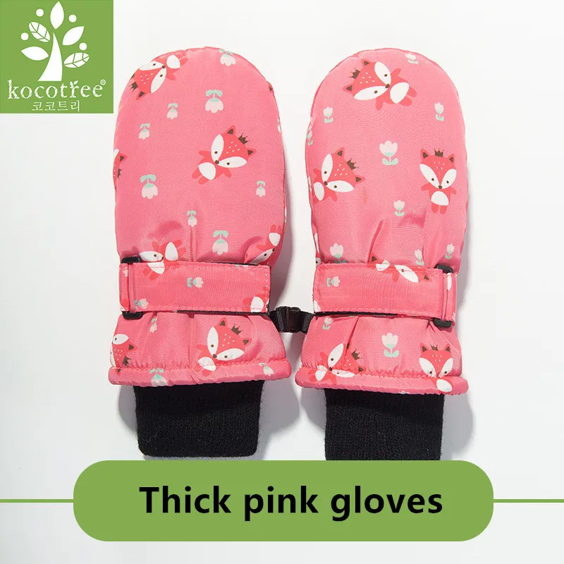 Thick pink gloves Kocotree/зимняя Лыжная шапка для мальчиков и девочек, детский теплый шарф, шапка с капюшоном в виде милой лисы для От 1 до 12 лет, детские перчатки на выбор - Цвет: Thick pink gloves