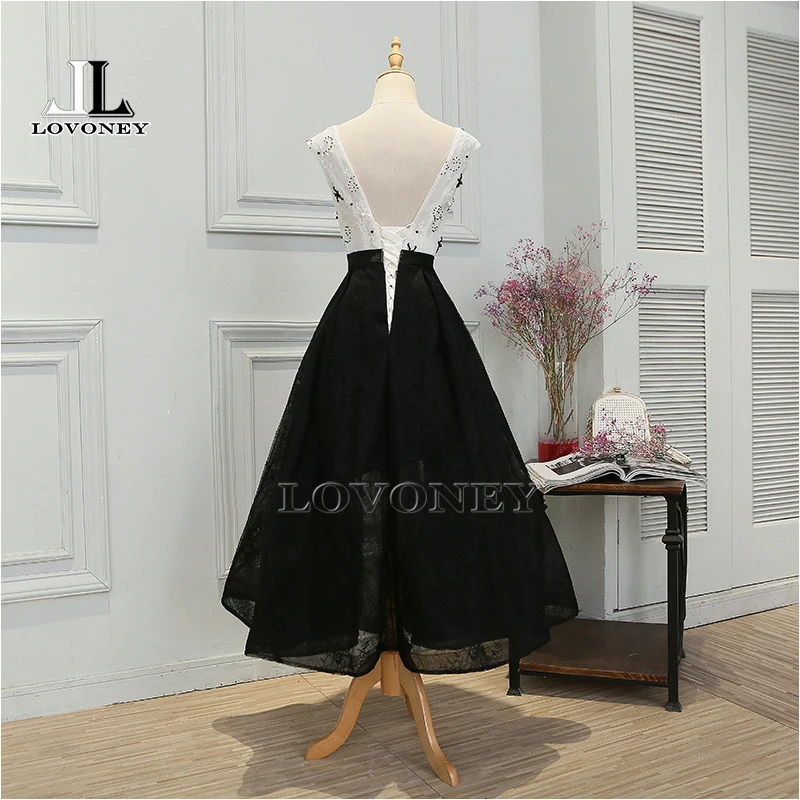 Lovoney m225 vestido де феста line v образным вырезом с коротким пром dress 2017 кружева
