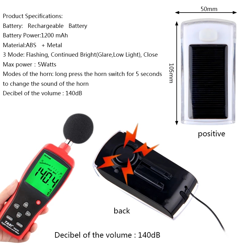 Велосипедный фонарь на солнечной батарее LED1200 mAh USB перезаряжаемая фара с