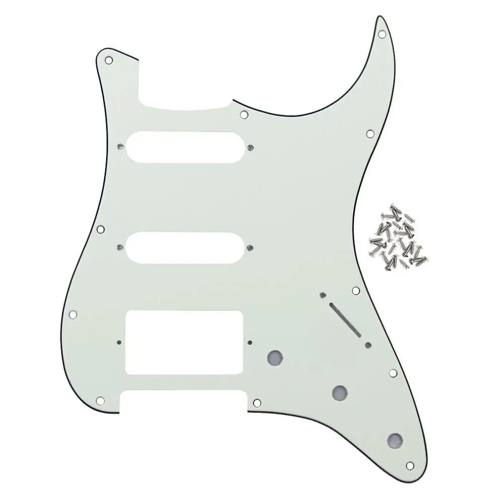 Ivory 3ply FLEOR 1 набор из 11 отверстий для электрогитары Pickguard SSH HSS гитарная пластина и винты подходят для гитарных деталей Strat, 20 цветов на выбор - Цвет: Ivory 3ply