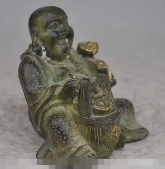 S00198 китайский буддийский из бронзы позолоченный богатство удачливый Ruyi yuanbao Maitreya