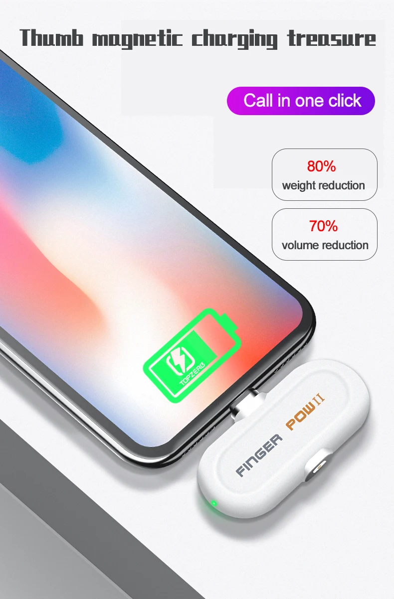 Fingerpow портативное зарядное устройство 18650 батарея для android type c iphone Магнитный внешний аккумулятор USB Кабель powerbank