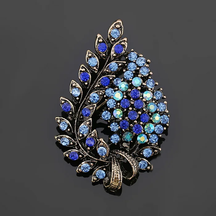 blue Baiduqiandu ассорти цветов красный кофе синий и фиолетовый Кристалл Стразы цветок лист брошь булавки в античном винтажном стиле - Окраска металла: blue