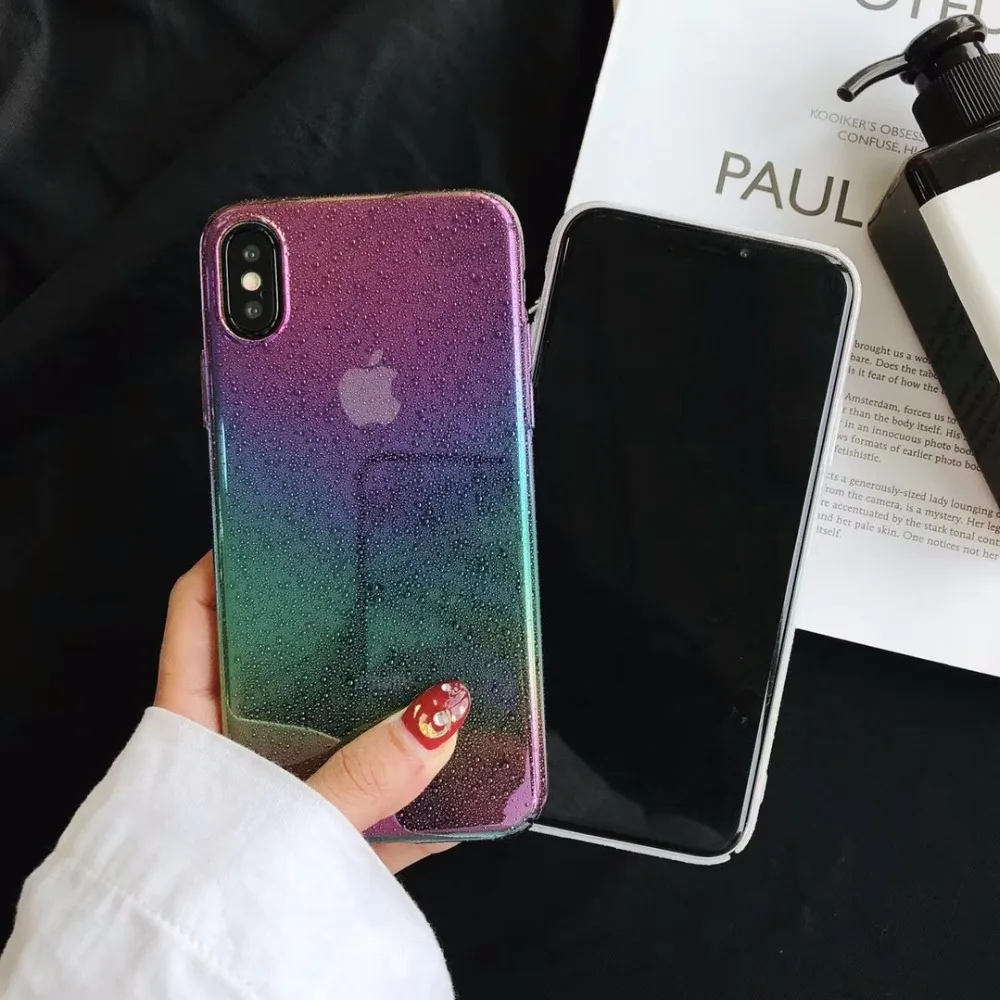 Fashion Rainbow Gradient Phone Case For iphone 6S 6 7 8 Plus X XS Max XR Cases Funny Water Drop translucent hard Back Cover Capa |
