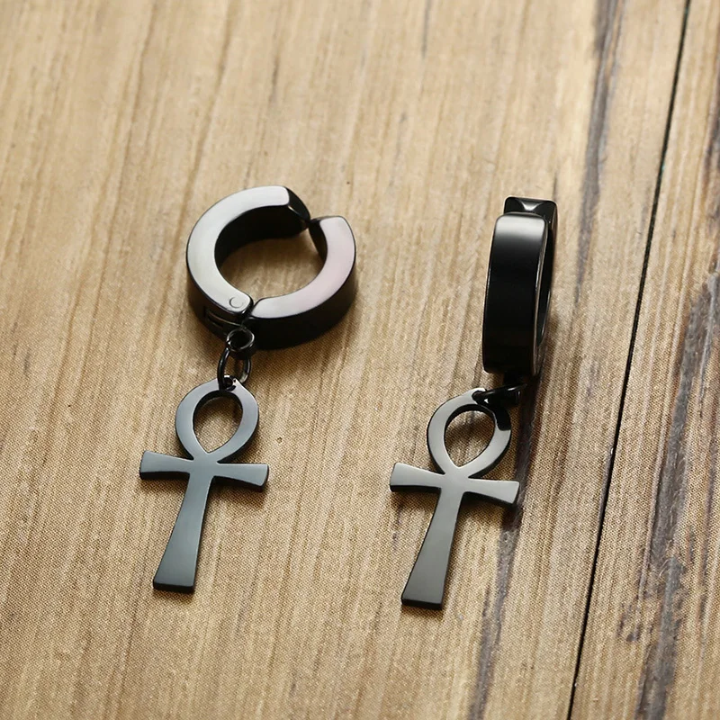 Ankh серьги-капли с крестиком для мужчин черный цвет под старину черный тон нержавеющая сталь Египетский панк Анкара сережки Brincos Ho для мужчин s