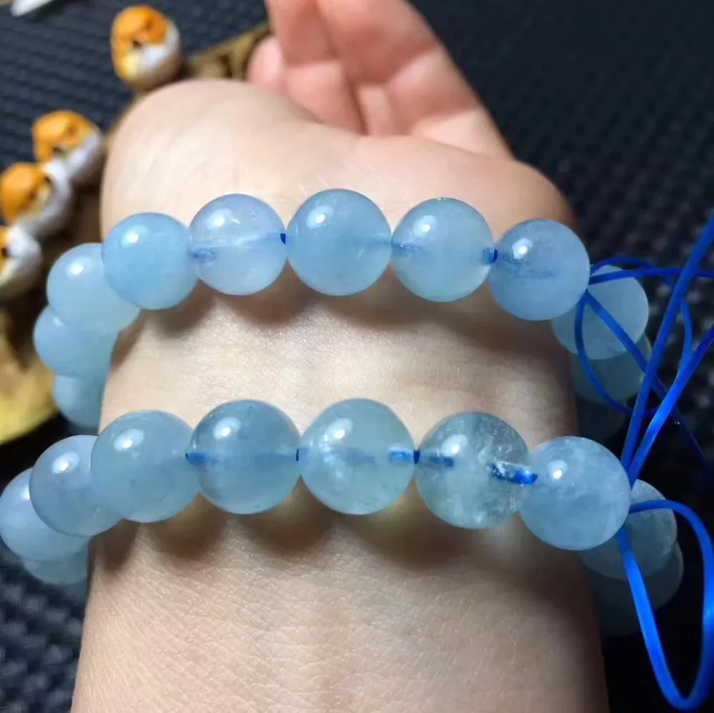 Оптовая продажа красивые женские браслеты 10 мм из натурального аквамарина