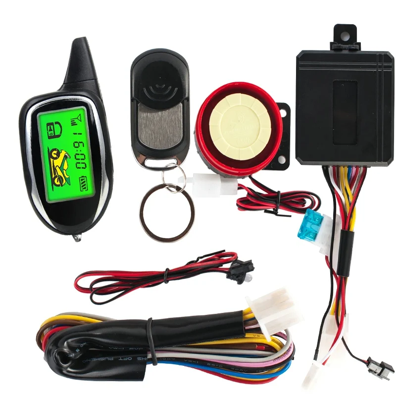 DC 12V Motorcycle Two Way Alarm LCD Screen Scooter Alarms Motorbike Dual Remote Engine Start/Stop Alarm Motor Security System
