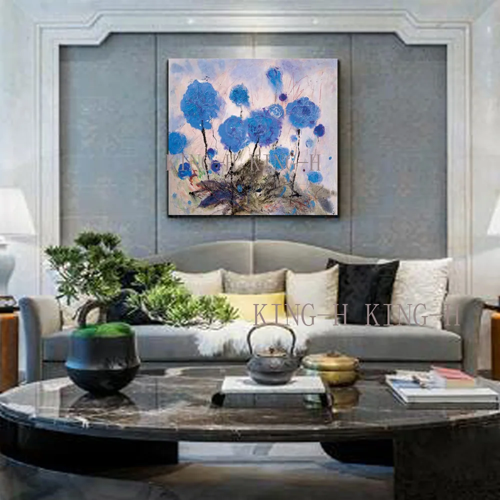 Hand-painted oil painting purple flowers in the flower field planting content abstract modern high quality decorate | Дом и сад