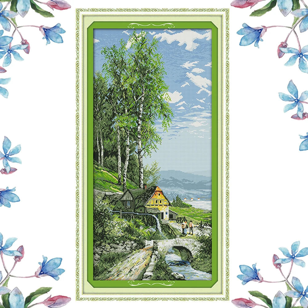 NKF The Sky Is High Clouds Are Pale Chinese Cross Stitch Pattern Needlework Embroidery Scenery for Home Decor | Дом и сад