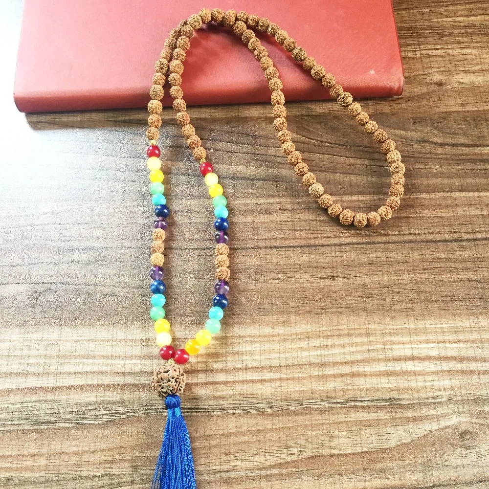 MXR1003 7 Чакра ожерелье из натурального камня Бусы Mala 108 бусы Rudraksha молитвенные