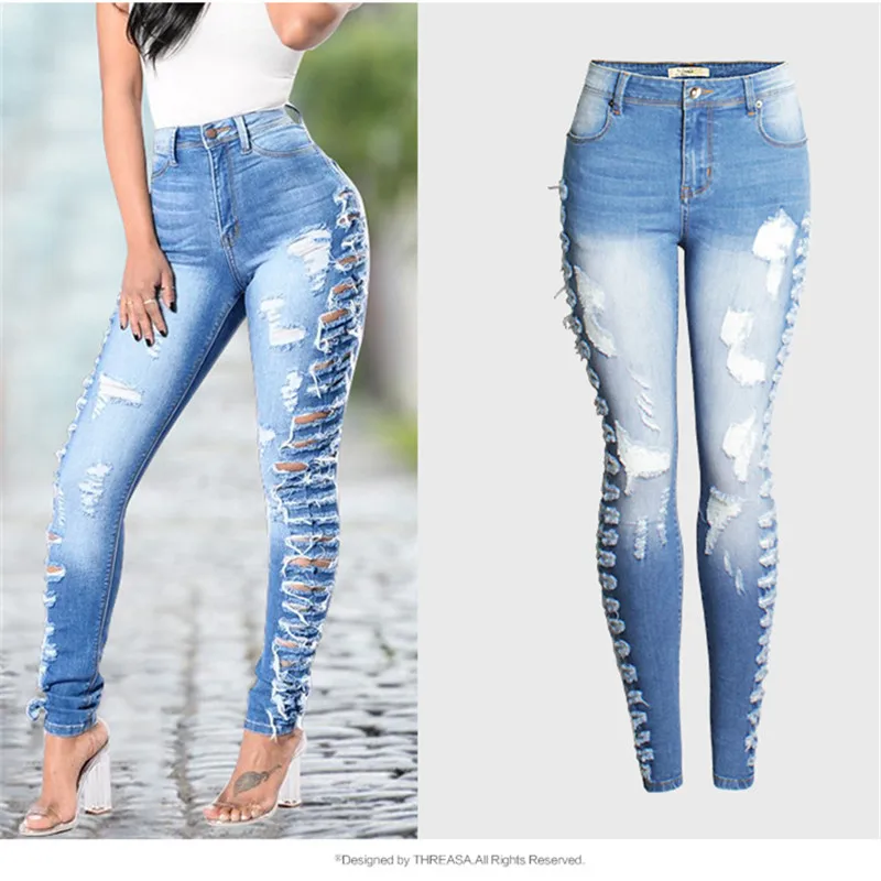 2018 Eyes Plus Size Vintage Ripped Jeans Woman Fashion Elasticity Boyfriend High Waist Hole | Женская одежда