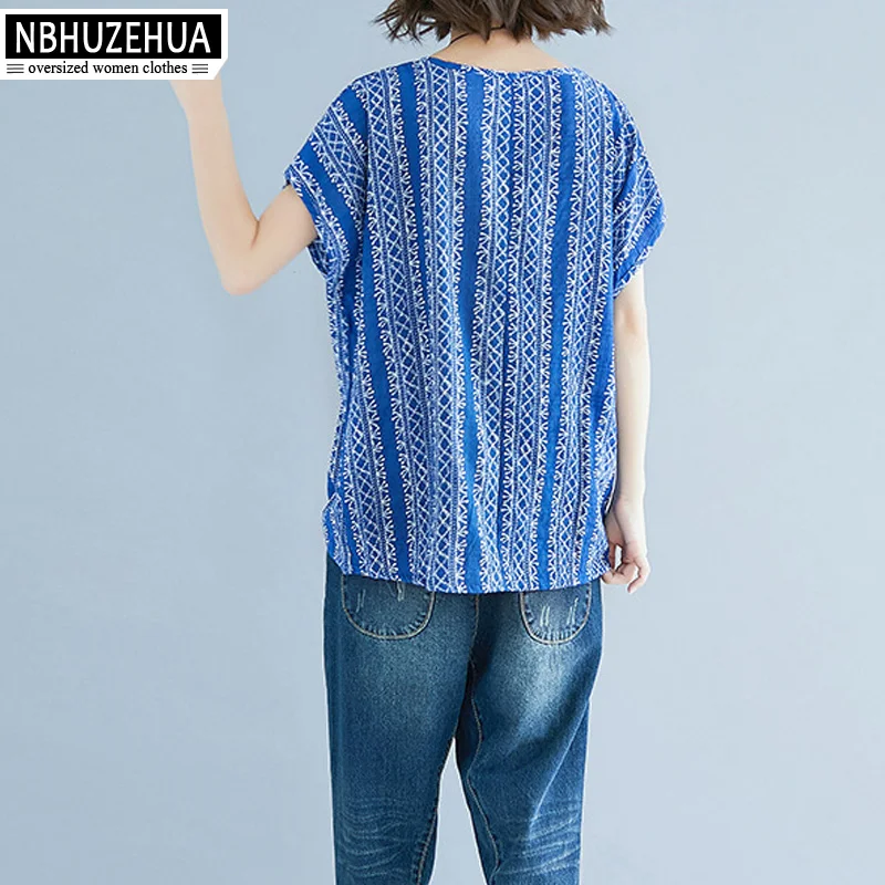 NBHUZEHUA A268 4XL 5XL Для женщин Винтаж футболка в полоску по Размеры d плюс Camisetas Mujer Verano