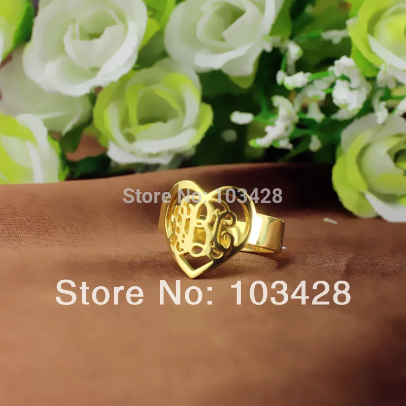 AILIN Monogram Ring Personal 3 Cut Script Hand Initials In Heart Customized Monogrammed Gold Color Rings 0.59 | Украшения и