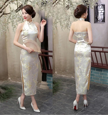 light yellow clubs Новинка, сексуальное женское вечернее платье Navyblue, Брендовое, китайское, с открытой спиной, Cheong-sam, длинное, Cheongsam Qipao, Размеры S M L XL XXL XXXL 0115051 - Цвет: light yellow clubs
