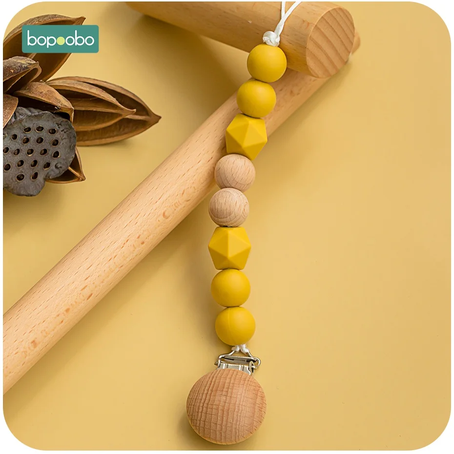 Mustard Clip Bopoobo 15 мм силиконовая соска с бусами, клипса для прорезывания зубов, держатель для соски, силиконовые игрушки для грызунов, Детские крошечные стержни, деревянный Прорезыватель - Цвет: Mustard Clip