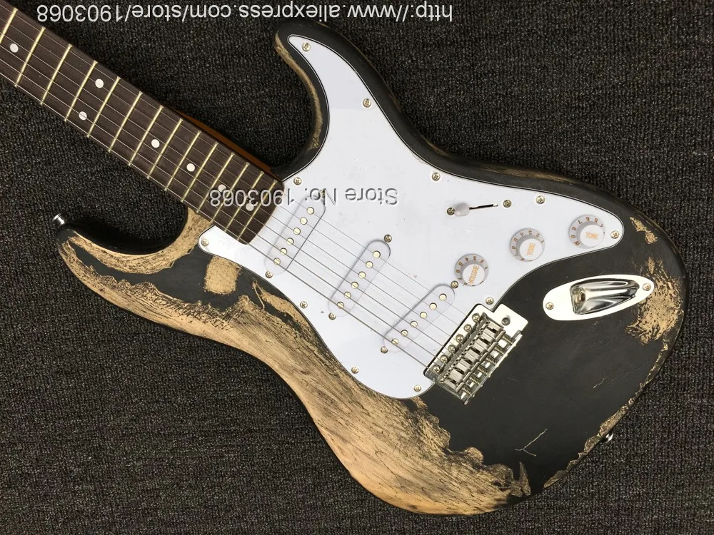 2019 строчка на заказ Тяжелая мощная состаренная черная ST электрогитара custom shop Joe