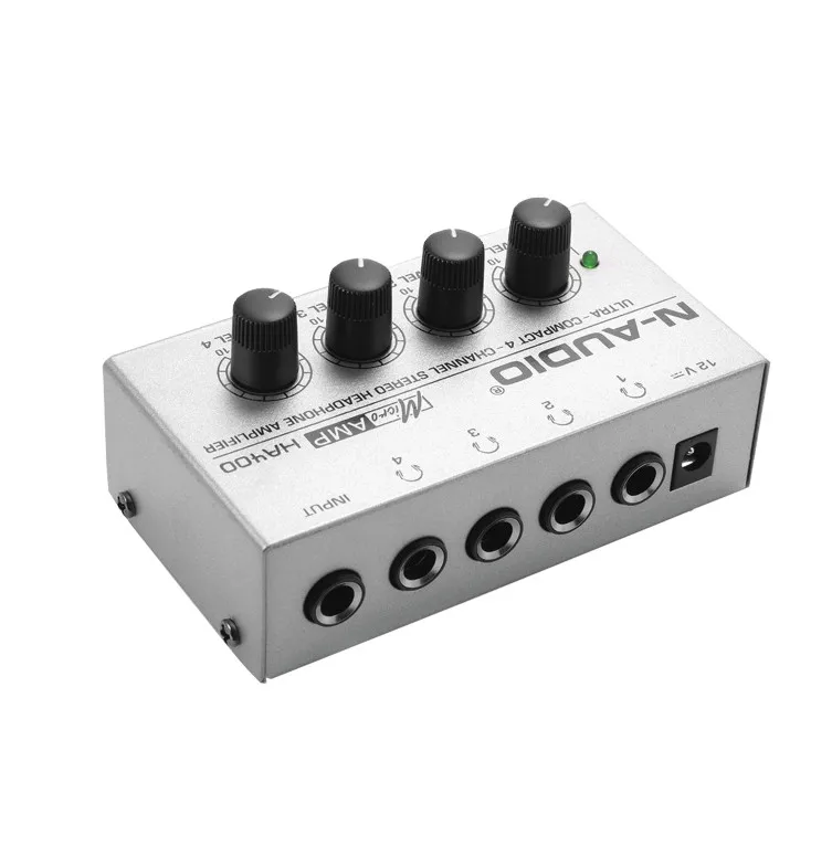 HA400 Ultra-compact 4 Channels Mini Audio Stereo Headphone Amplifier With Power Adapter Silver