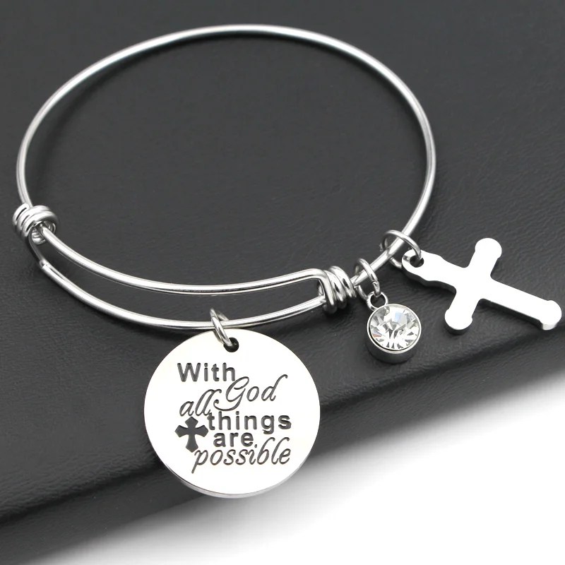 Браслет из нержавеющей стали VILLWICE Cross браслет с гравировкой С god all things pose