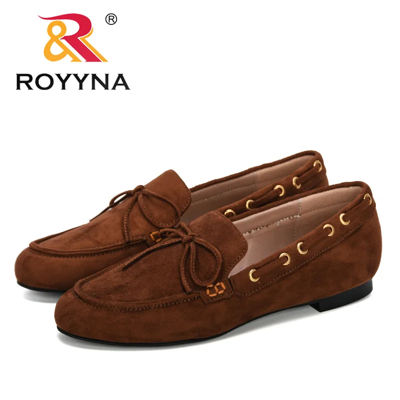 

ROYYNA 2019 New Designer Woman Pumps Flock Low Heels Women Dress Shoes Butterfly-Knot Women's Work Shoes Outdoor Lady Boat Shoes