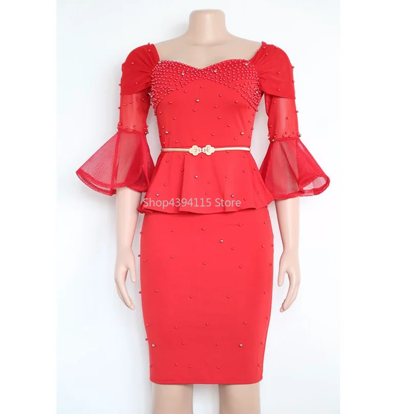 2019 женские рождественские платья новый год жемчужные бусы Женское Платье vestidos de