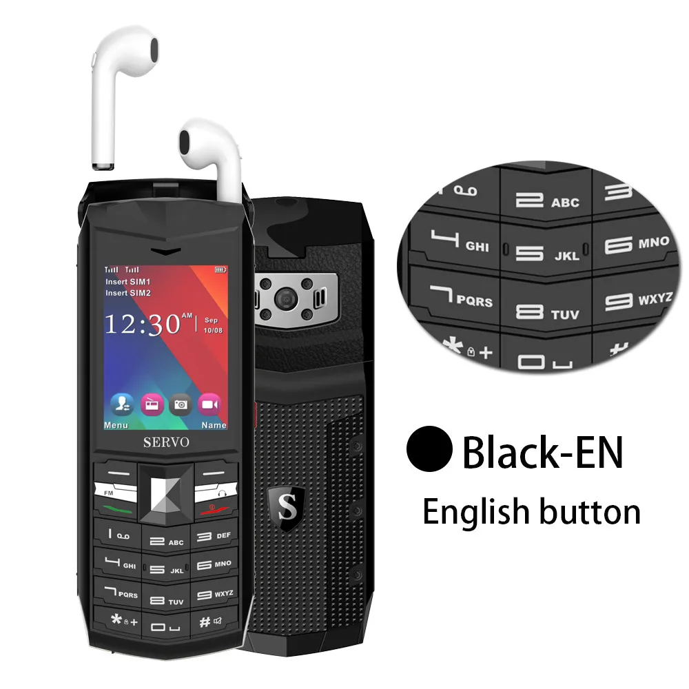 Black English Button Мощность банка для сотового телефона с Беспроводной наушники-вкладыши TWS с 5,0 Bluetooth 2," 3000 mAh GSM GPRS кнопочный телефон SERVO R26 - Цвет: Black English Button