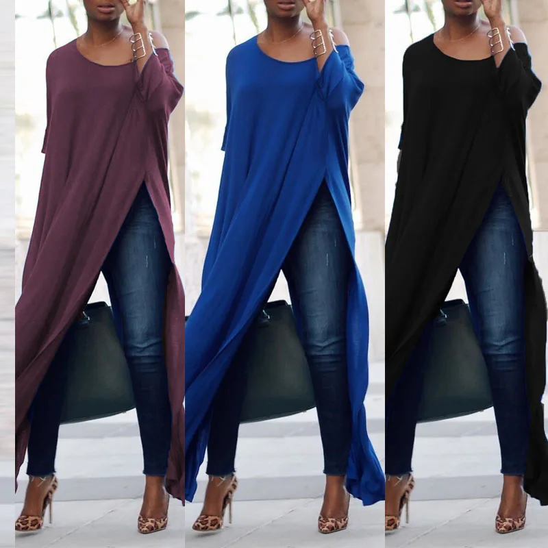 Женское летнее платье Vestidos 2020 ZANZEA стильное длинное с высоким разрезом и