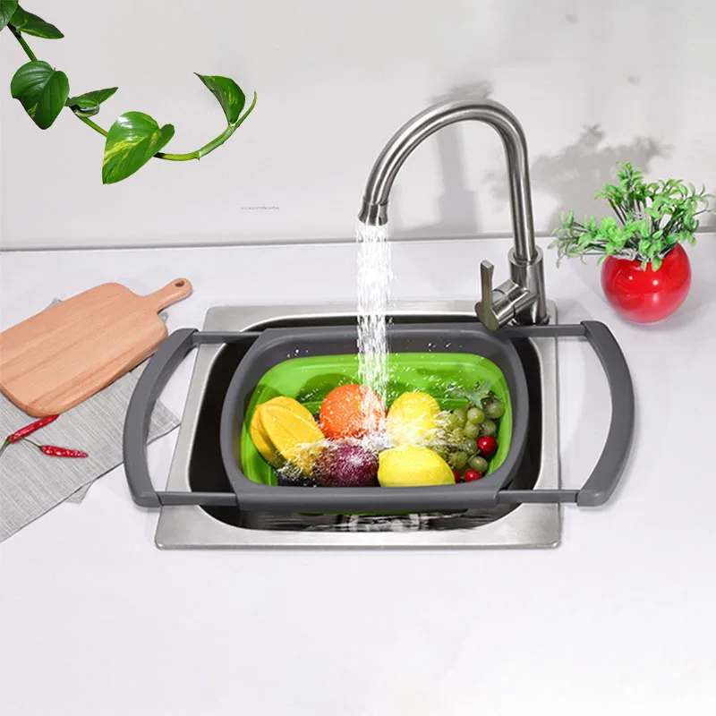 Collapsible Over the Sink Silicone Colander With Handle Kitchen Folding Strainer Red &amp Green Option 6-quart Capacity | Дом и сад