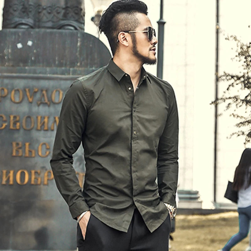 Новые осенние модные брендовые Для мужчин Костюмы Slim Fit рубашка с длинными