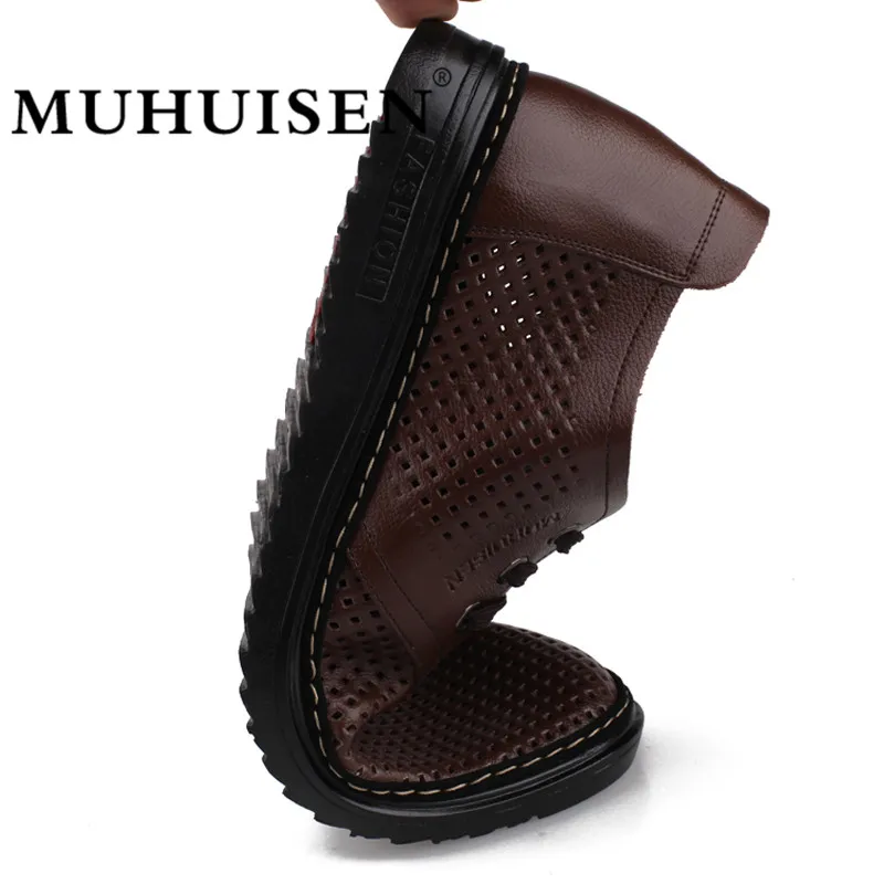 

Men Causal Shoes Summer Genuine Leather Flats Zapatillas Hombre Anti-slip Hollow Out Shoes Breathable Shoes