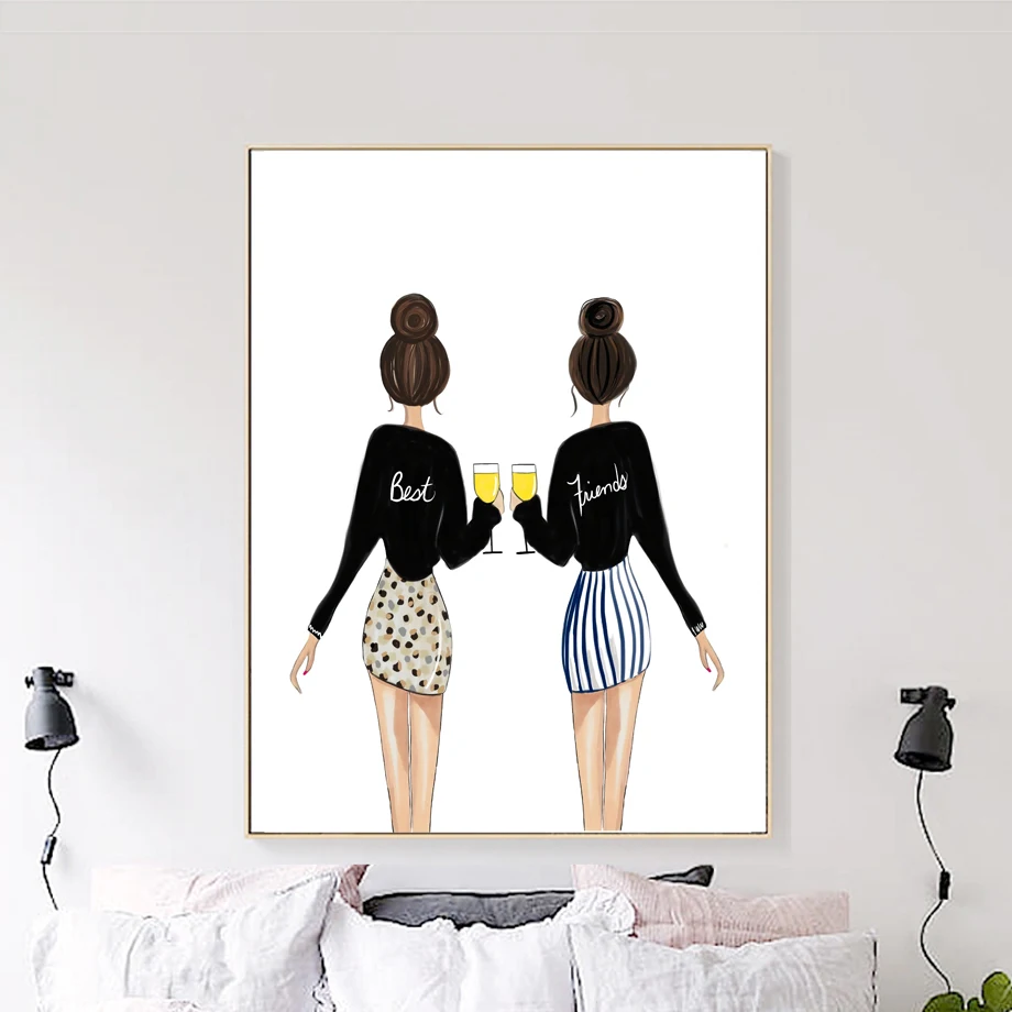 Домашний декор настенная живопись Картина на холсте модная девушка очки цветок