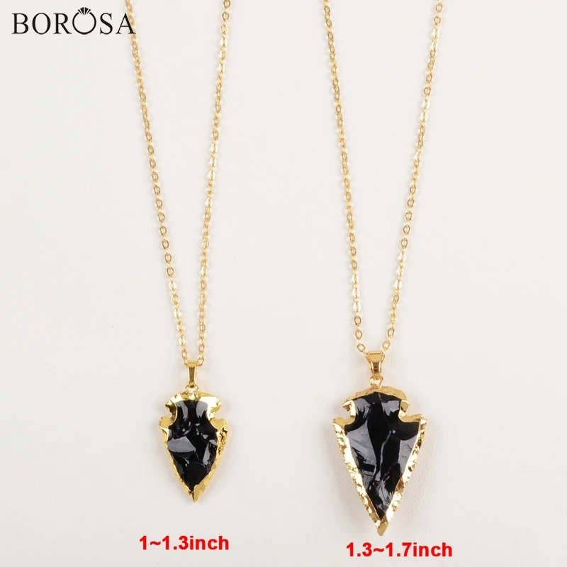 BOROSA 1 шт. Подвеска из черного обсидиана золотого цвета с натуральными камнями