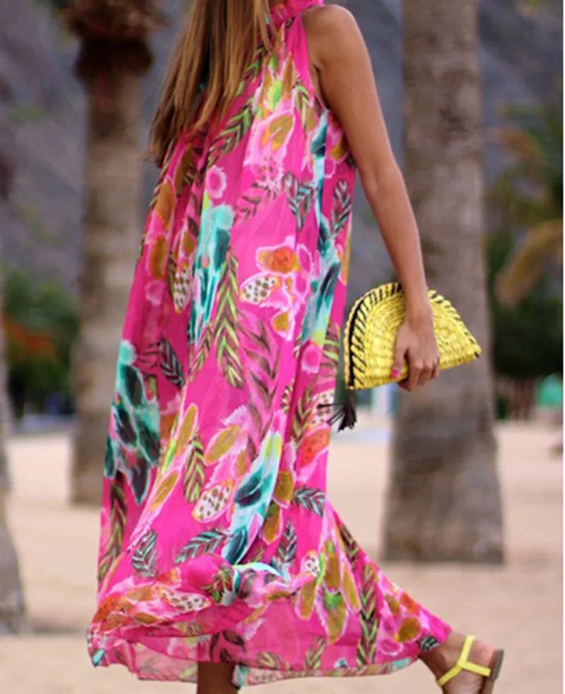 Bohemian Printing Maxi Dresses for Women Long Casual Summer Beach Sleeveless Vestidos | Женская одежда