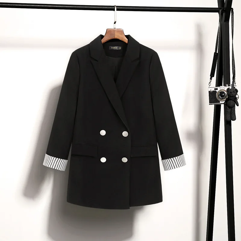 

2019 spring and autumn new long paragraph large size wild women's business wear jacket cuffed sleeves black blazer