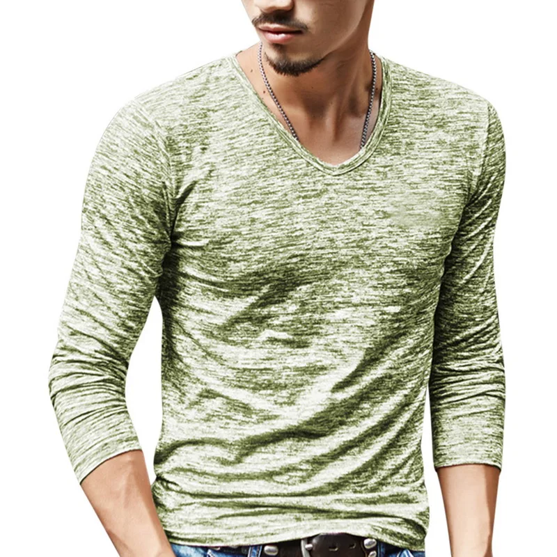 long sleeve green2 Мужские повседневные футболки, топы с длинным рукавом, футболки, мужская одежда, модная футболка с v-образным вырезом, Undetshirts 3XL, большие размеры - Цвет: long sleeve green2